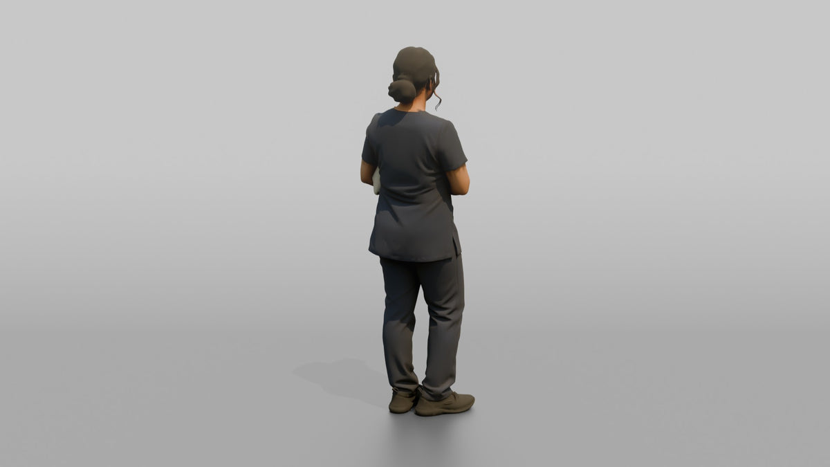 Esthetician Woman Holding A Rolled Hand Towel - 3D character model, view 3