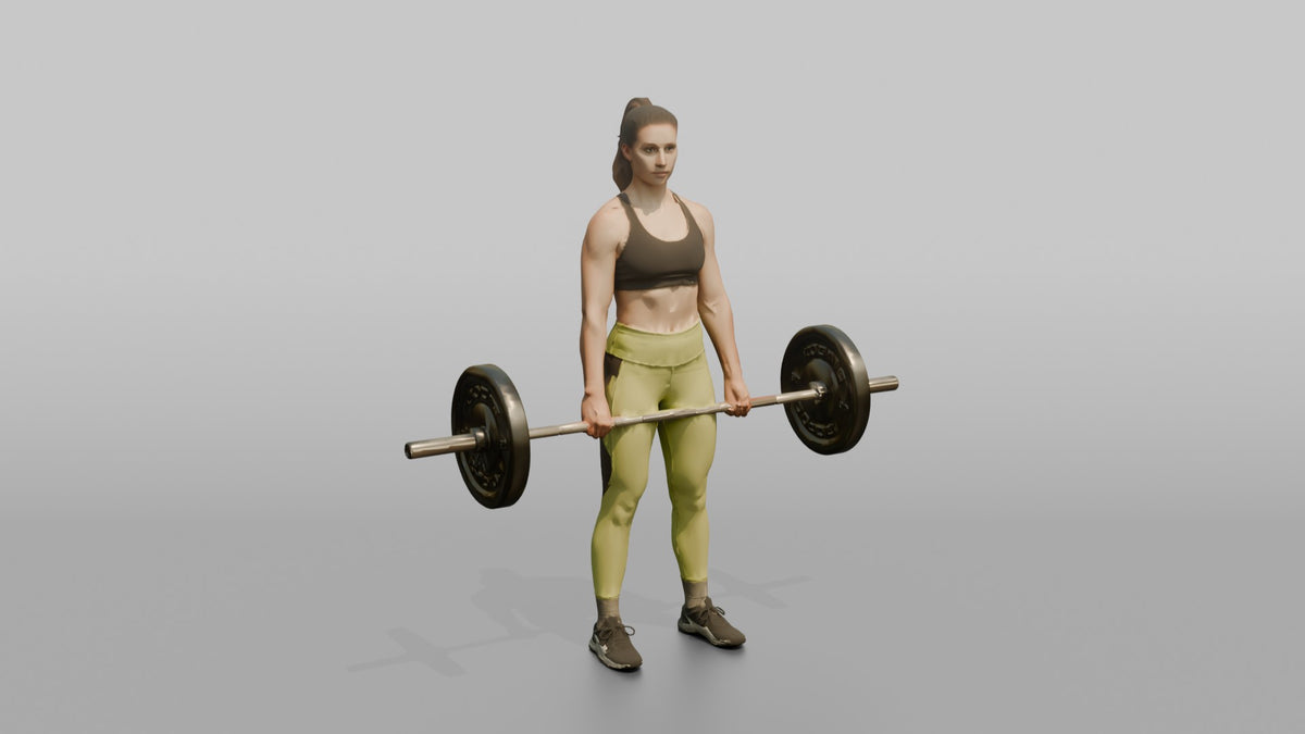 Weightlifter Woman Holding A Loaded Barbell At The Hips Ready To Lift - 3D character model
