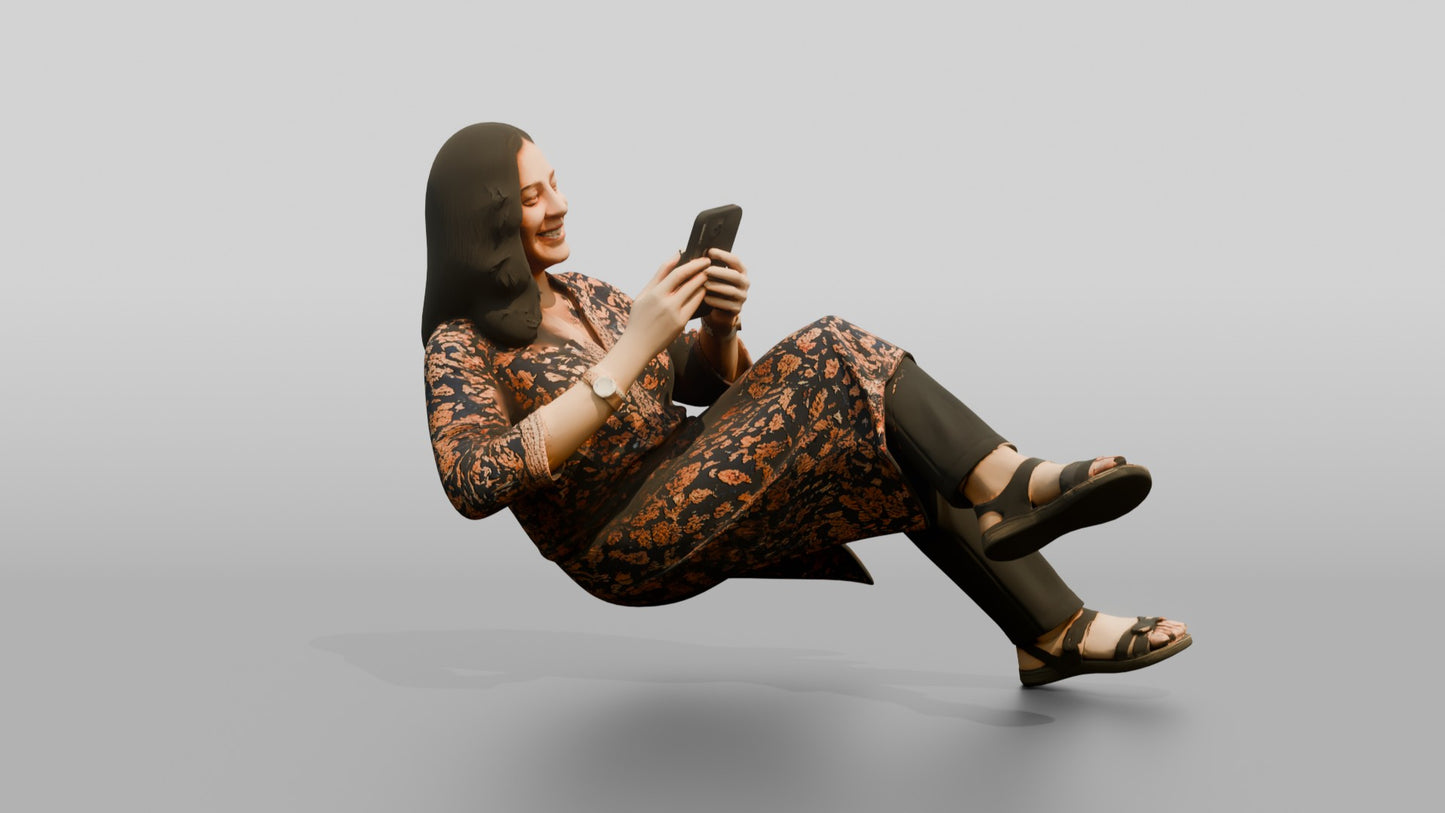 Woman Smiling at Smartphone with Tea