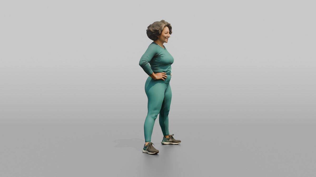 Physique Model Woman Standing In A Confident Wide Stance, Hands On Hips - 3D character model, view 2