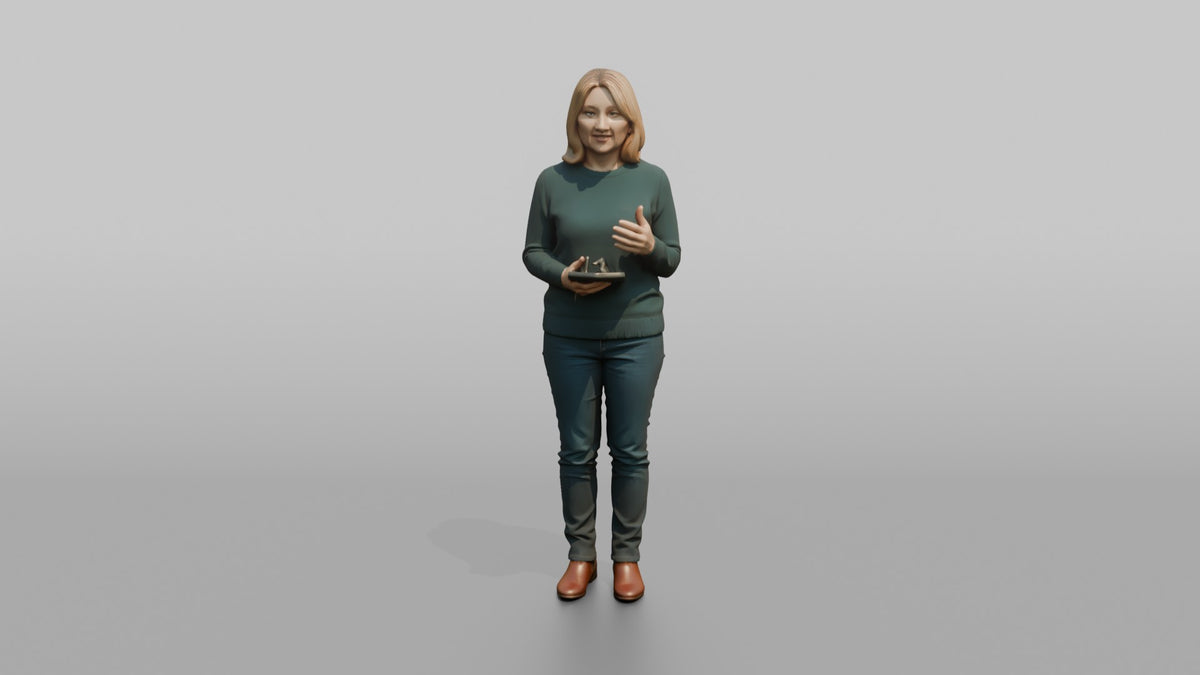 Woman Customer Gesturing While Asking A Question Toward A Staff Member Off-frame - 3D character model, view 5