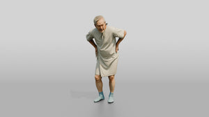 Elderly Man Patient Bent Over in Back Pain - 3D character model, view 1