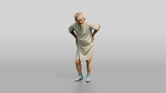 Elderly Man Patient Bent Over in Back Pain - 3D character model, view 1