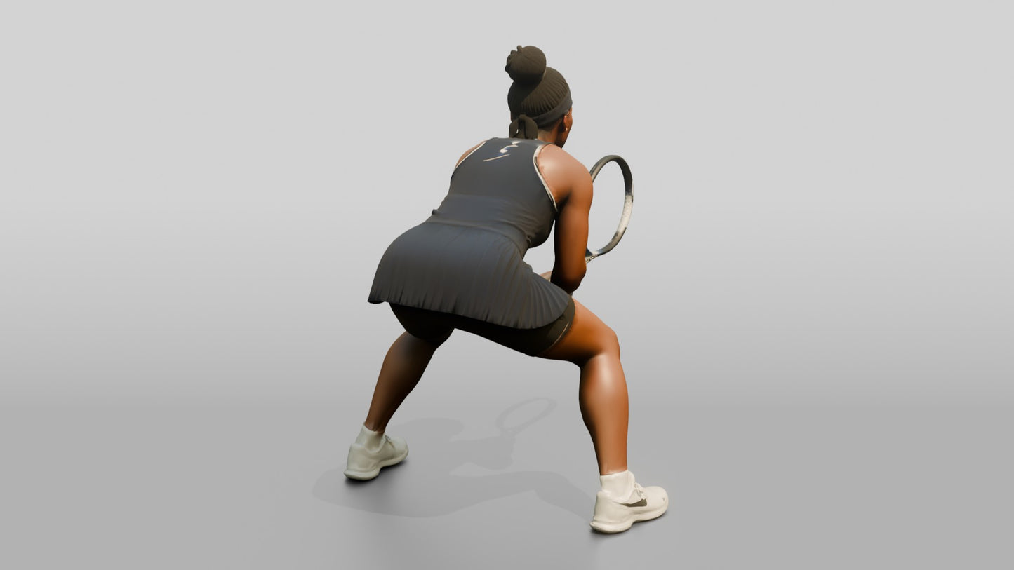 Female Tennis Player Crouched in a Ready Position