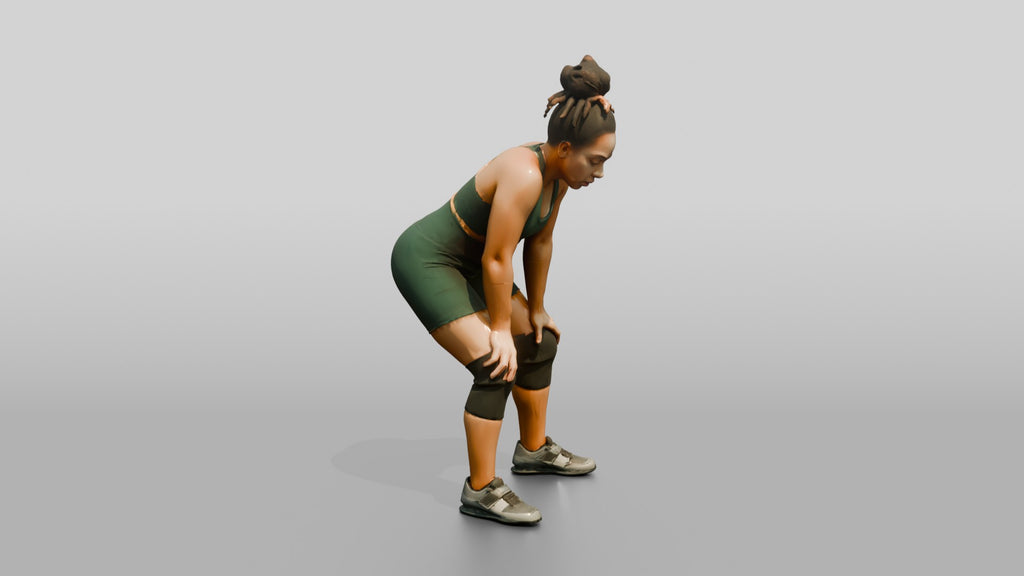 Woman Catching Breath After Lift