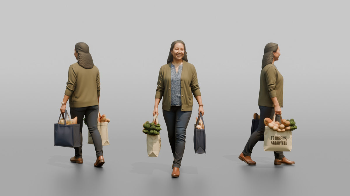 Mother Carrying A Shopping Bag In Each Hand - 3D character model, view 1