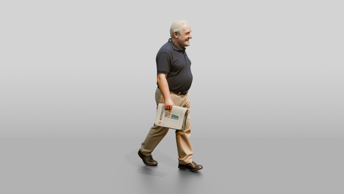 Elderly Plus-Size Italian Gentleman Holding a Newspaper