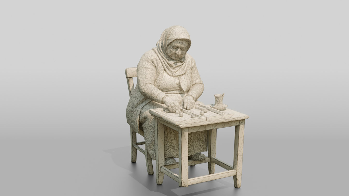 Elderly Woman Playing Backgammon