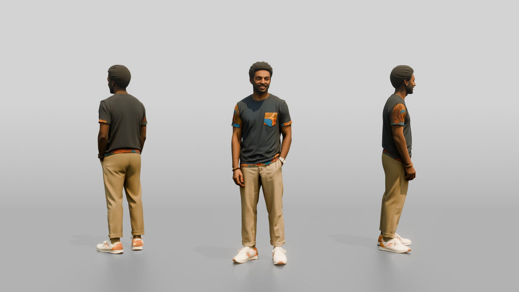 African Man in Ankara Print T-Shirt and Khakis