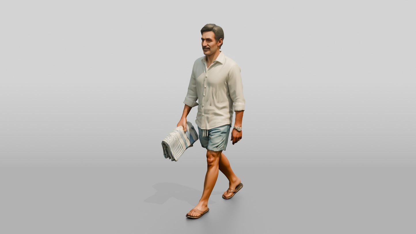Middle-Aged Italian Man Carrying a Beach Towel