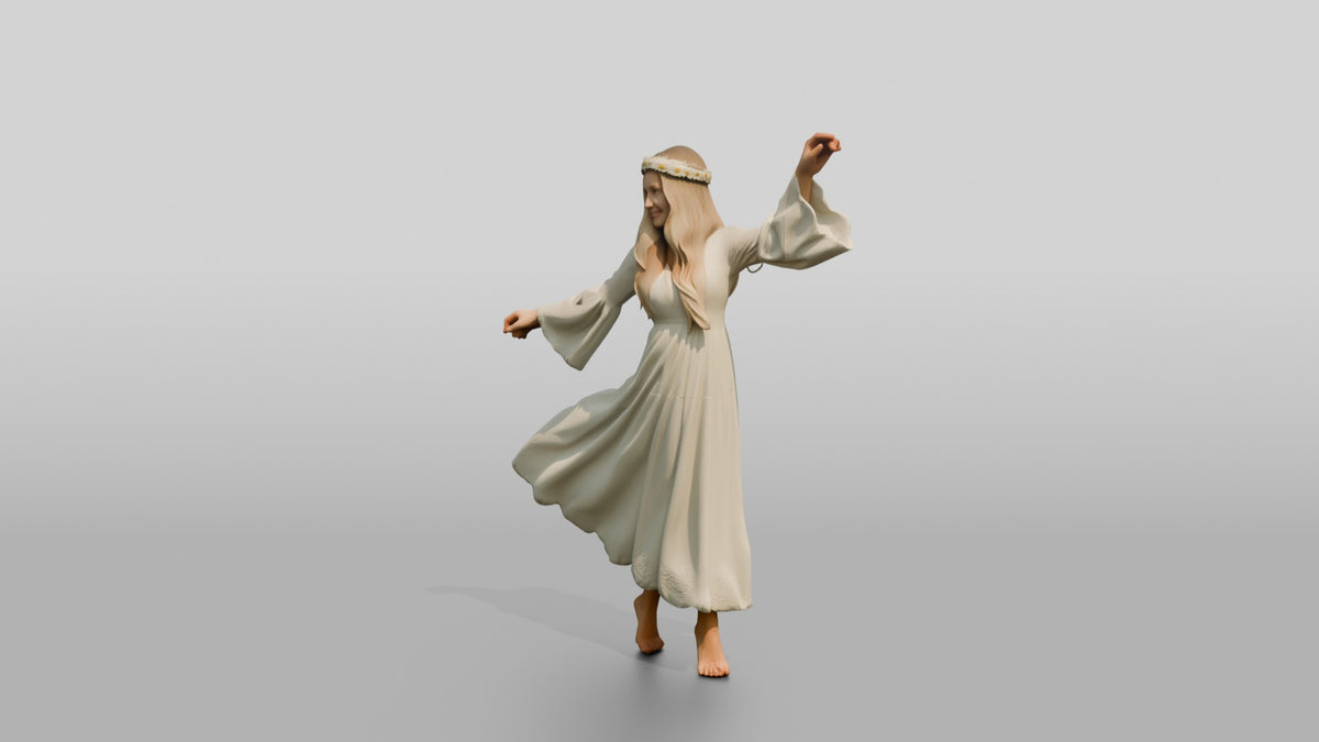 Boho Bride in a Flowing White Dress - 3D character model, view 4