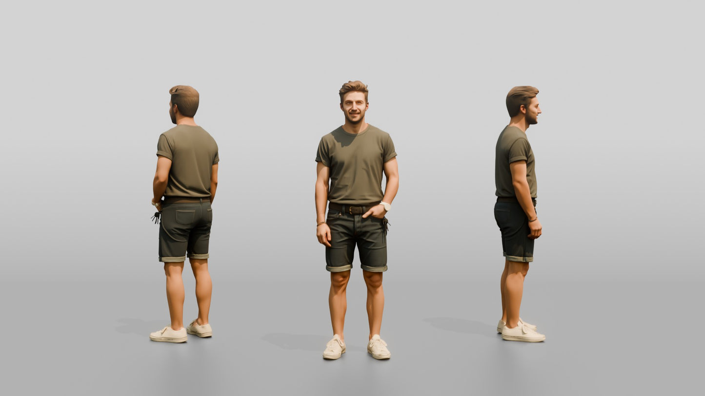 Caucasian Man in Vintage-Wash T-Shirt