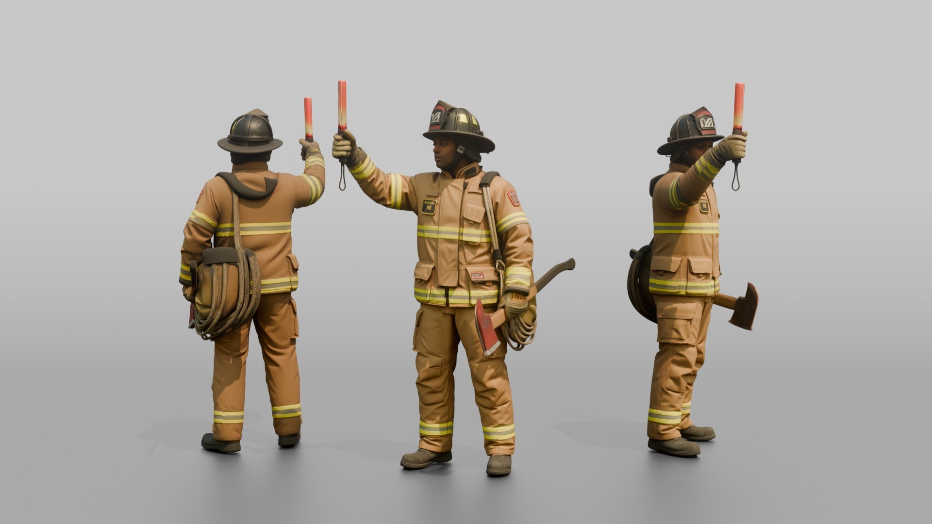 Firefighter Man Signaling Down the Line with a Illuminated Baton