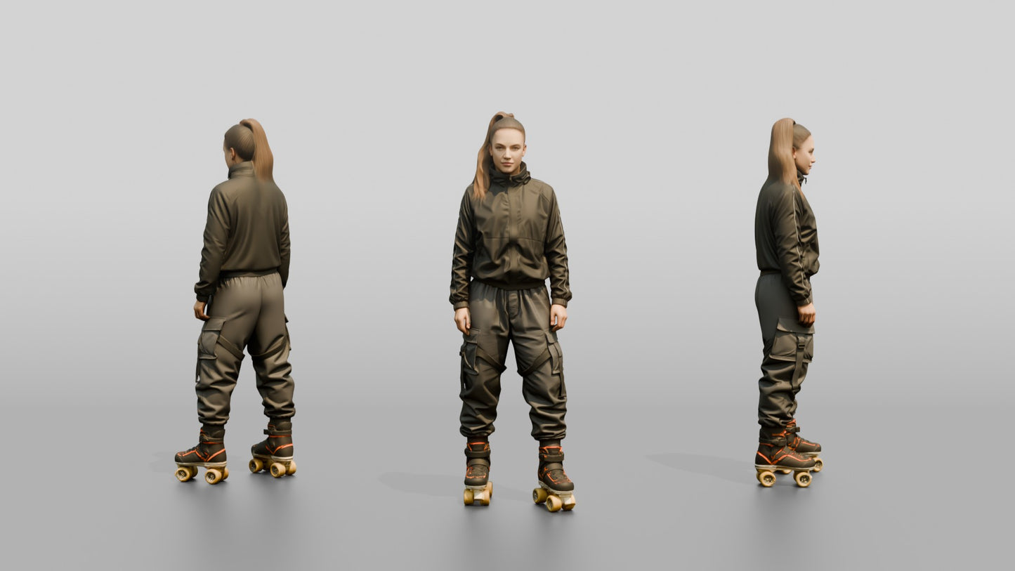Roller Skater Woman in Track Jacket