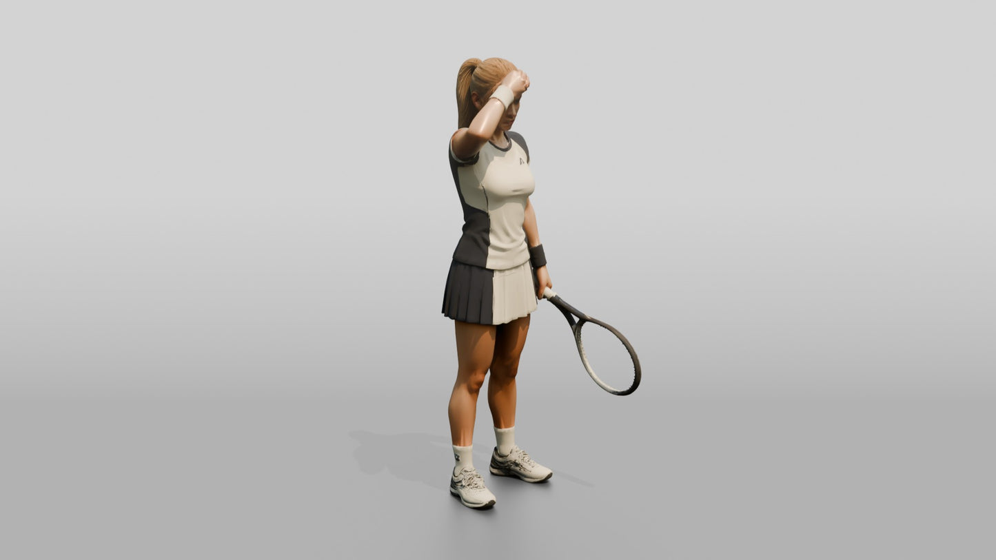 Female Tennis Player Wiping Sweat Between Points
