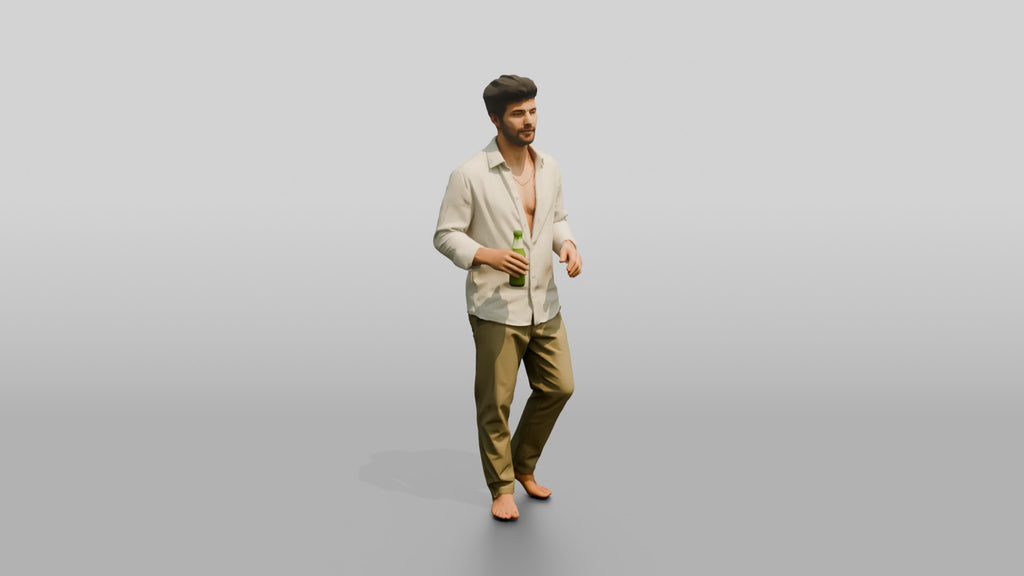 Man Holding a Bottle in White Linen