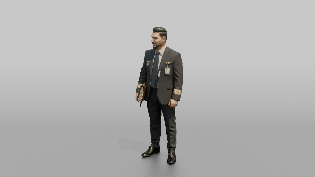 Hispanic Flight Attendant Holding an Aisle Tray - 3D character model, view 4