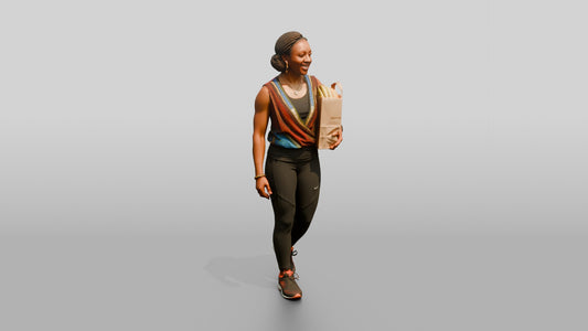 Athletic African Woman Carrying Groceries - 3D character model, view 1