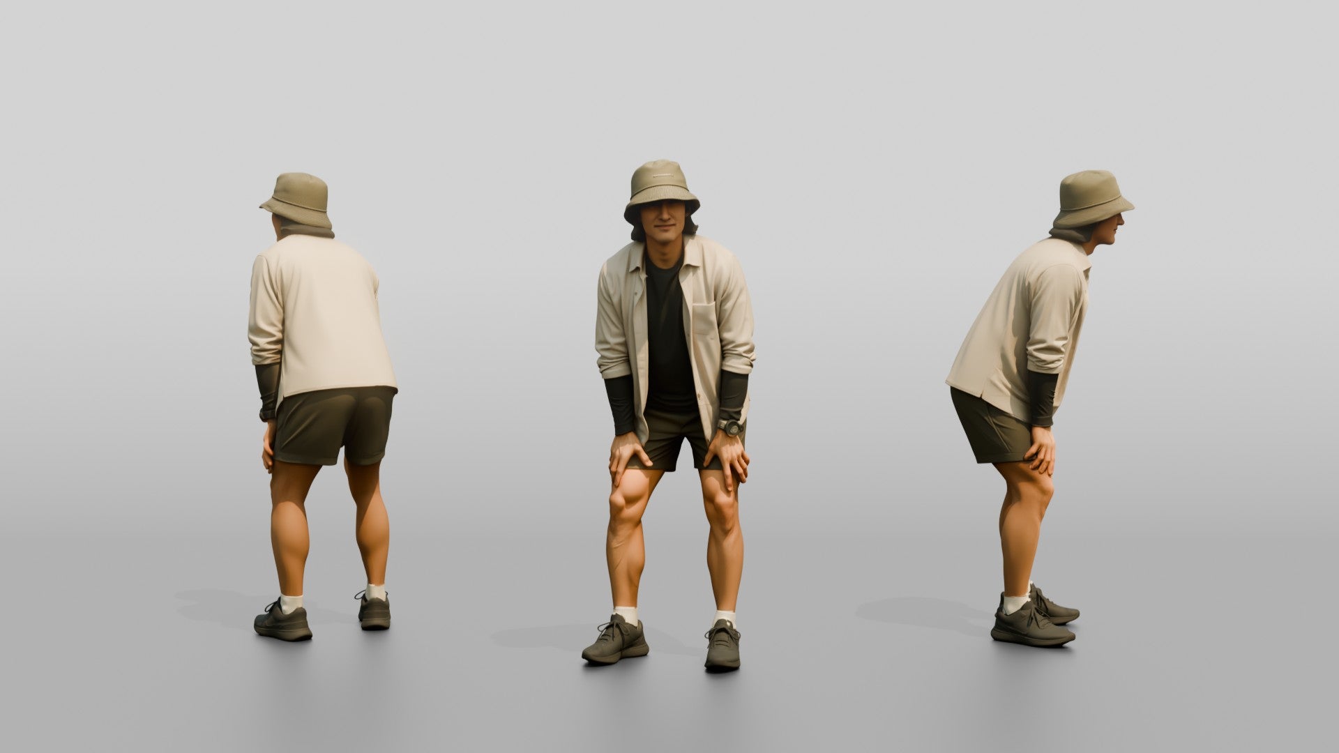 Man Stretching With Hands on Thighs