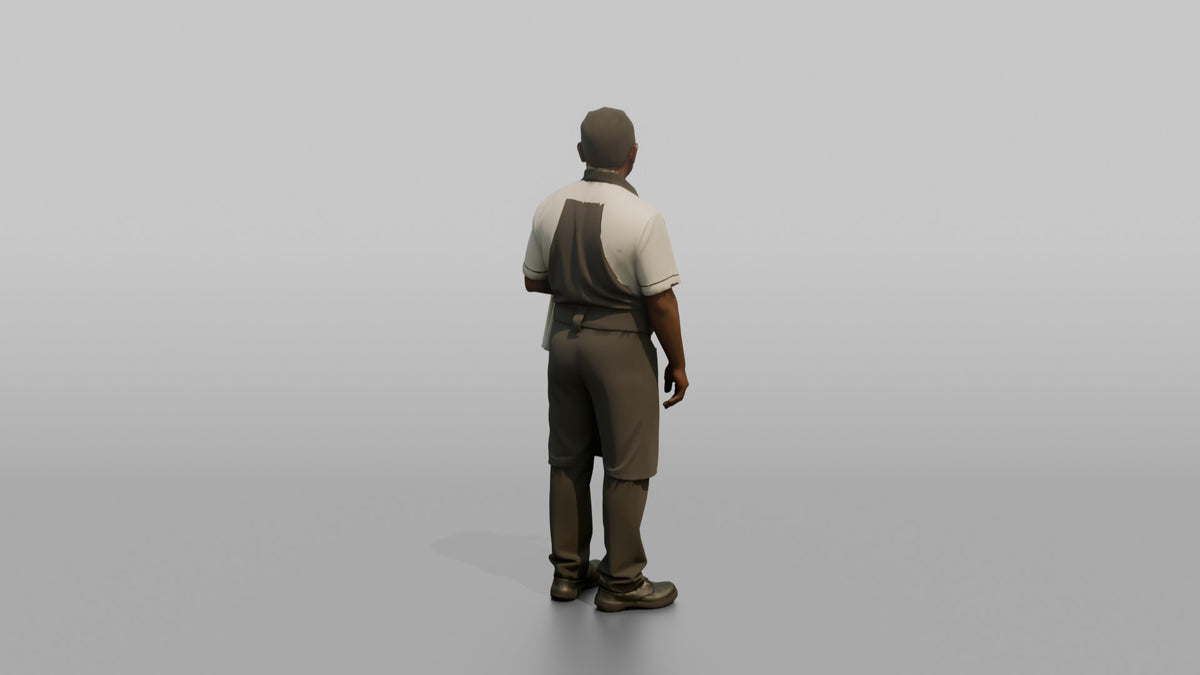 Server Man Holding A Folded White Napkin Over One Arm - 3D character model, view 3