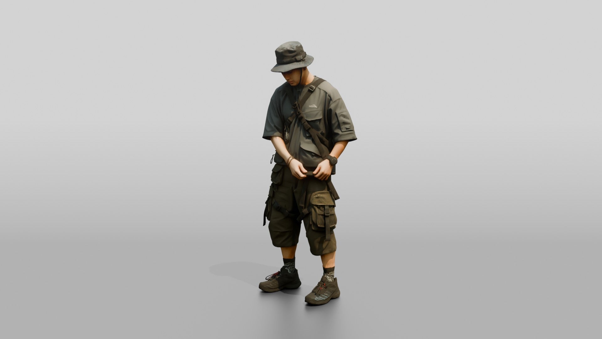 Techwear Man with Crossbody Harness