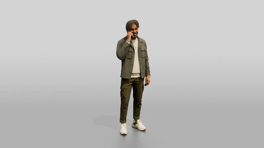 Man on the Phone in a Grey Jacket - 3D character model, view 1