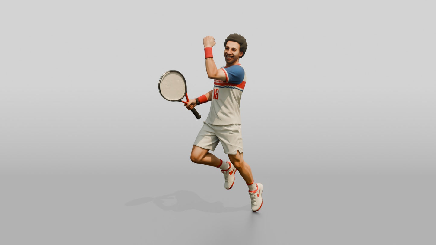 Male Tennis Player Leaping in Celebration