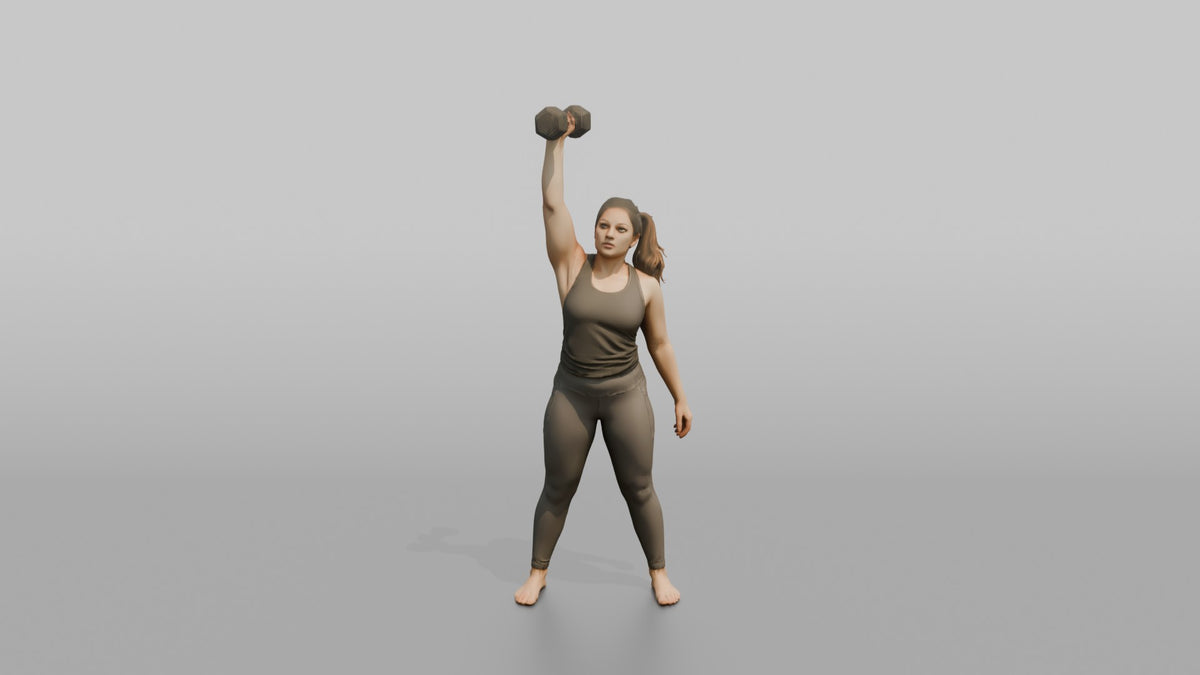 Weightlifter Woman Pressing A Dumbbell Overhead - 3D character model, view 5