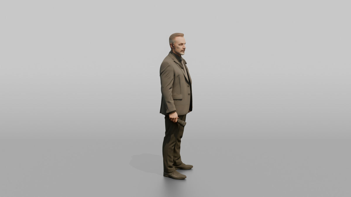 Door Staff Man Holding A Flashlight - 3D character model, view 2