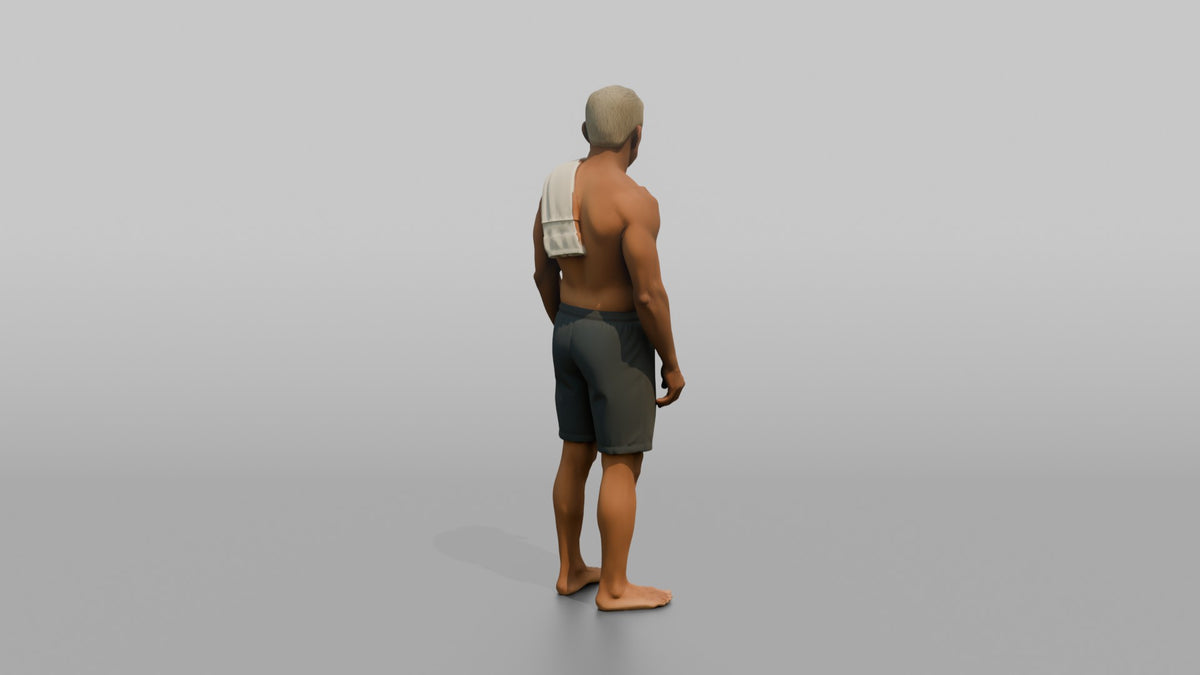 Spa Client Man Standing With A Small Hand Towel Over One Shoulder, Relaxed - 3D character model, view 3