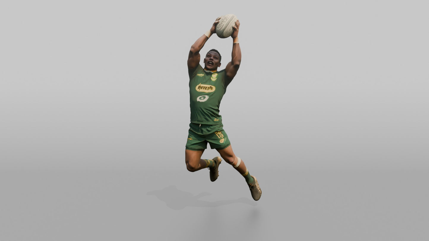 South African Center Leaping to Catch a High Ball