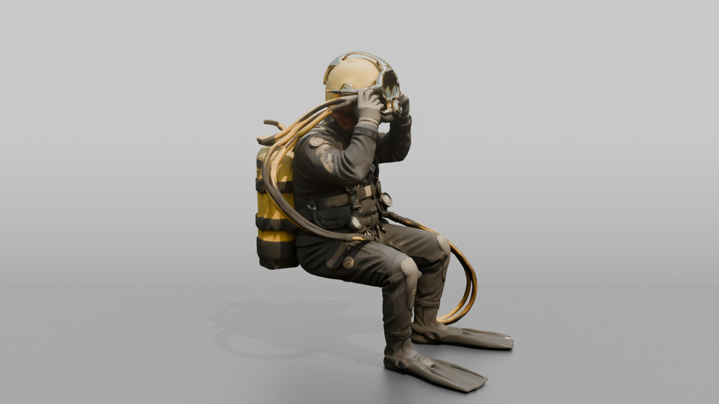 Diver Adjusting His Helmet Before a Dive