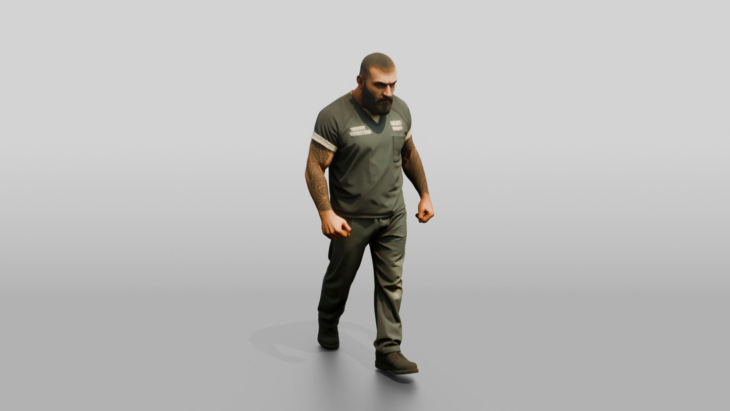 Middle Eastern Male Prisoner Pacing Forward