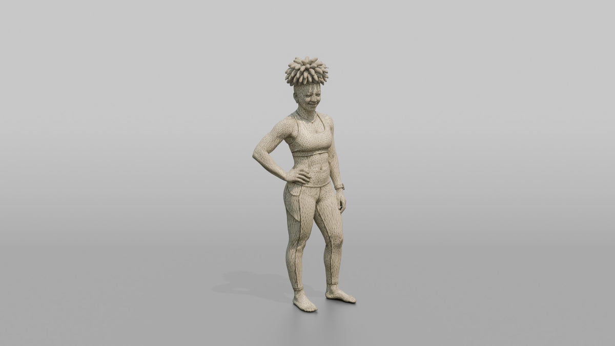 Fitness Influencer Woman Standing Confidently With One Hand On Hip - wireframe topology preview