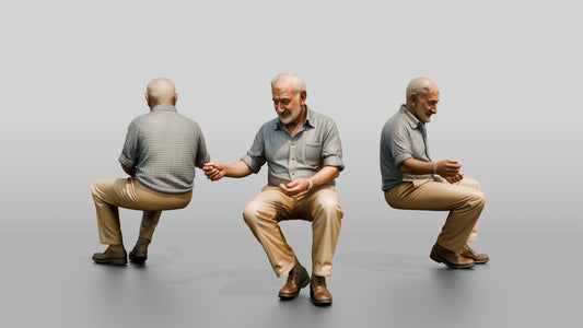 Elderly Syrian Man Feeding Birds on a Bench - 3D character model