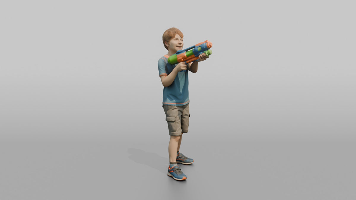 Son Holding A Water Gun Pointed Slightly Upward - 3D character model, view 2