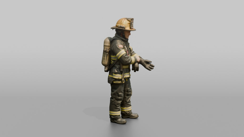 Firefighter Woman Securing Turnout Gear Gloves Onto Her Hands