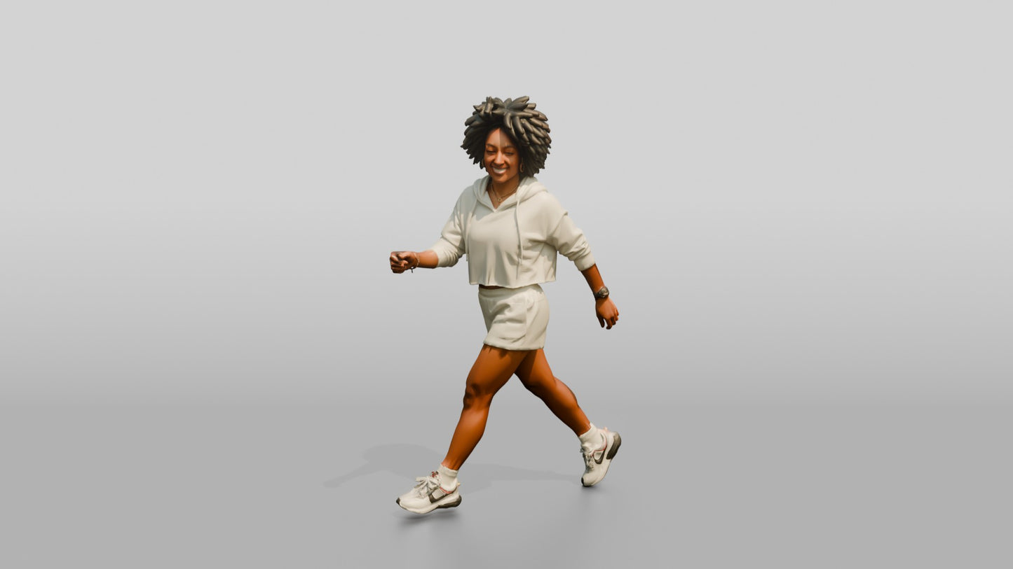 African-American Woman Striding Down the Boardwalk