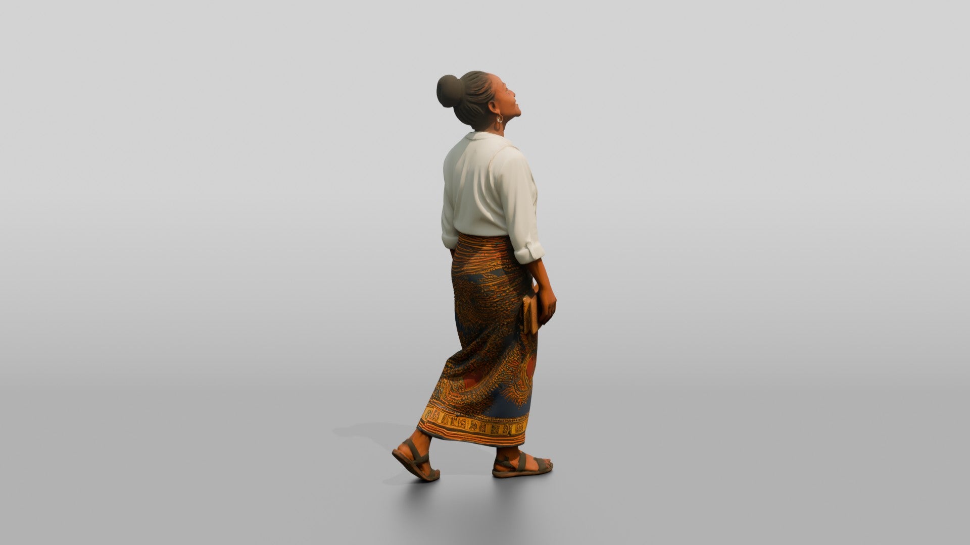 Middle-Aged African Woman in a Printed Wrap Skirt