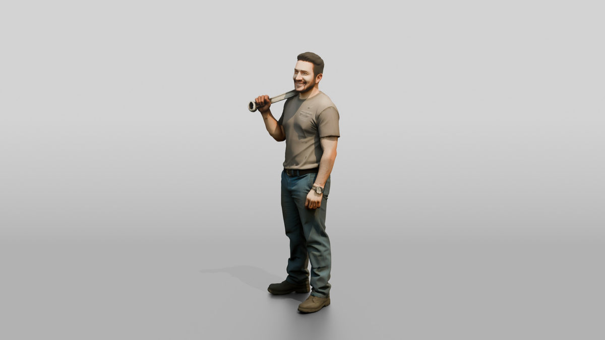 Mechanic Resting a Wrench on Shoulder - 3D character model, view 4
