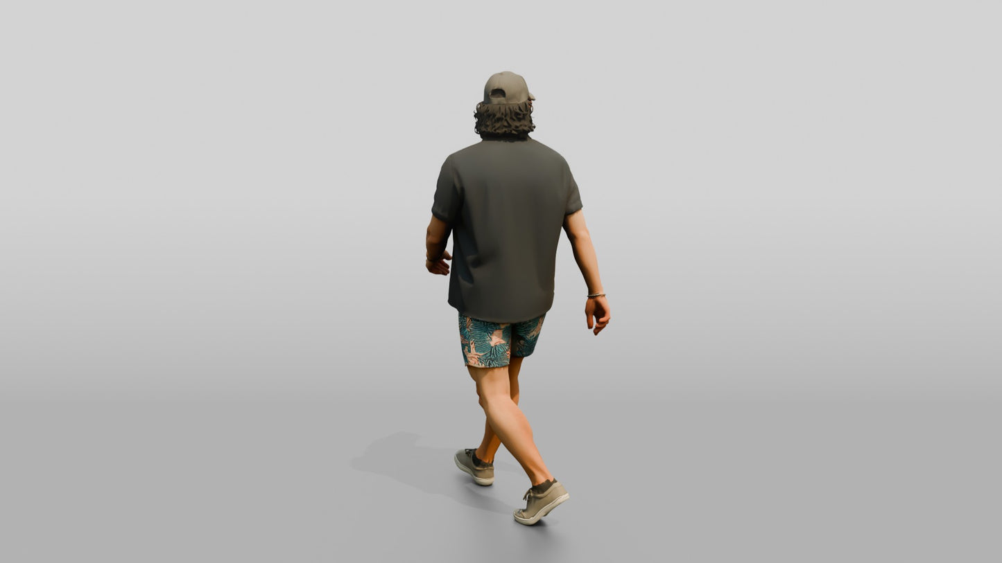 Latino Man Walking the Boardwalk in Linen Shirt