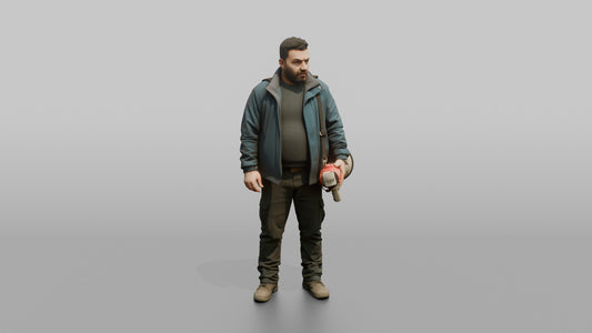 Protester Man Holding a Megaphone and Helmet - 3D character model, view 1