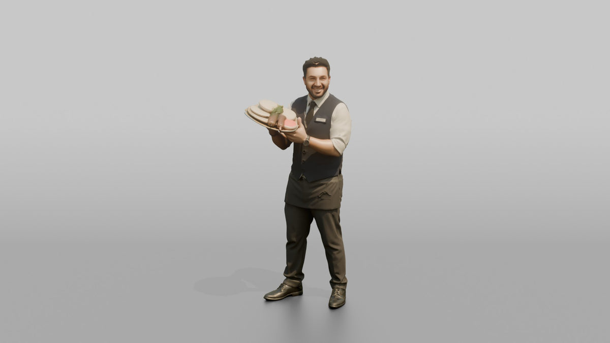 Server Woman Presenting A Plate With A Flourish - 3D character model, view 5