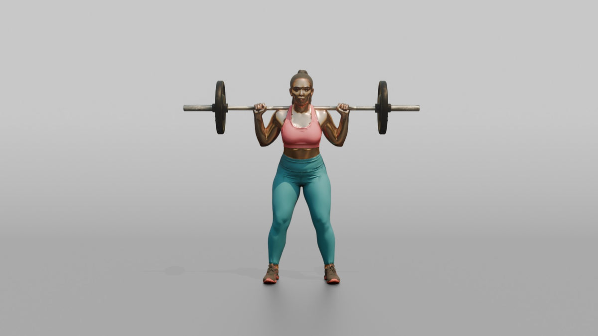Weightlifter Woman Resting A Barbell On The Upper Back Before A Squat - 3D character model, view 5