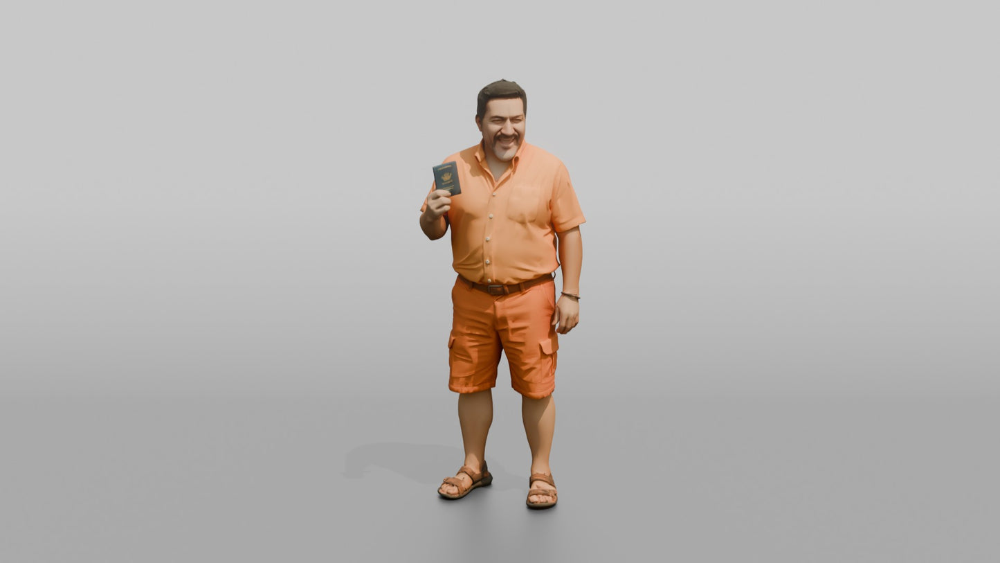 Vacationer Wearing Bright Orange Shirt And Shorts