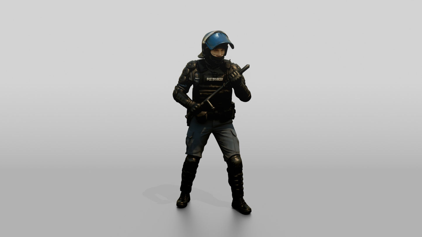 Riot Police Officer with Arm Raised