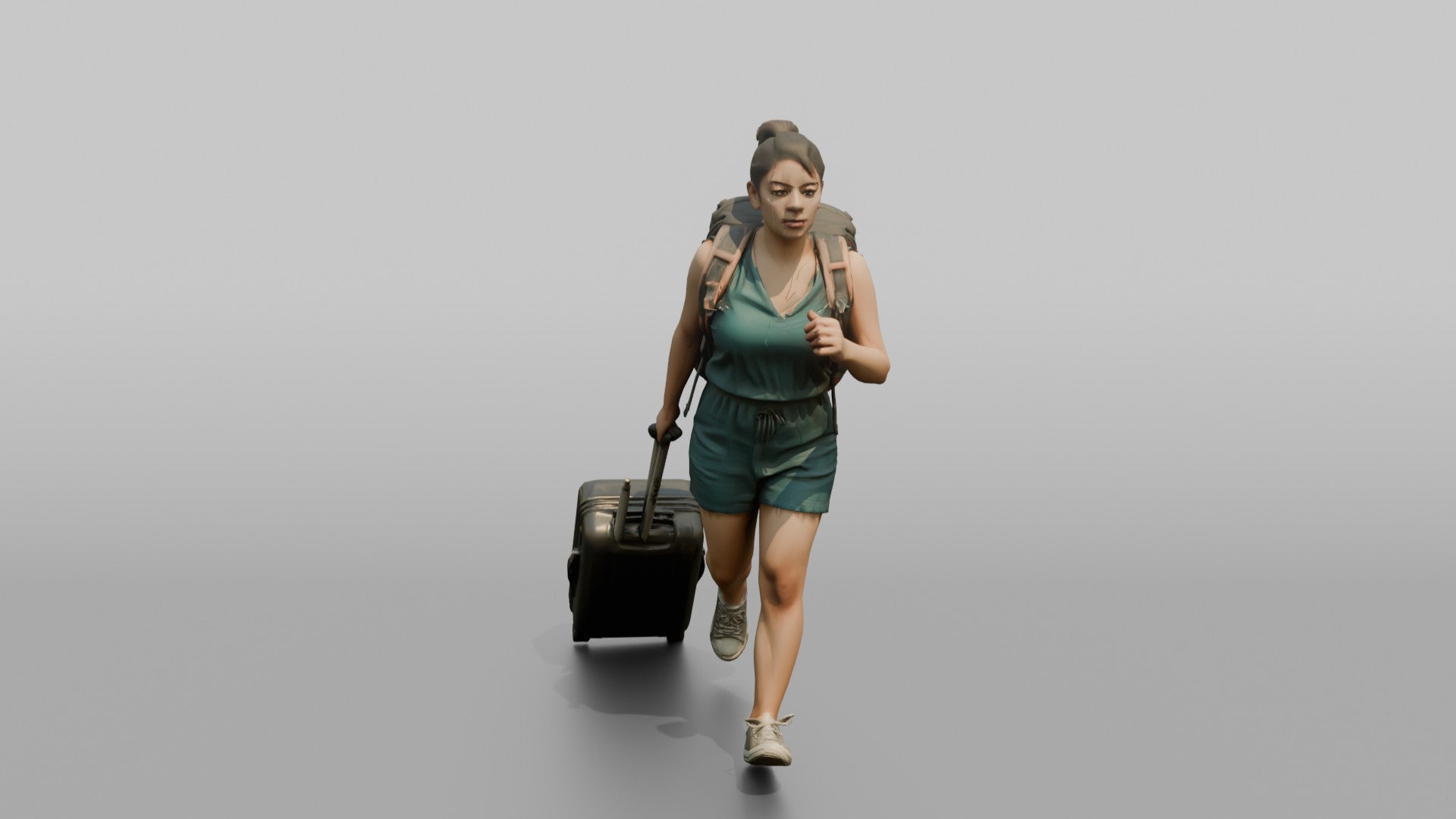Traveler Jogging Late For A Flight