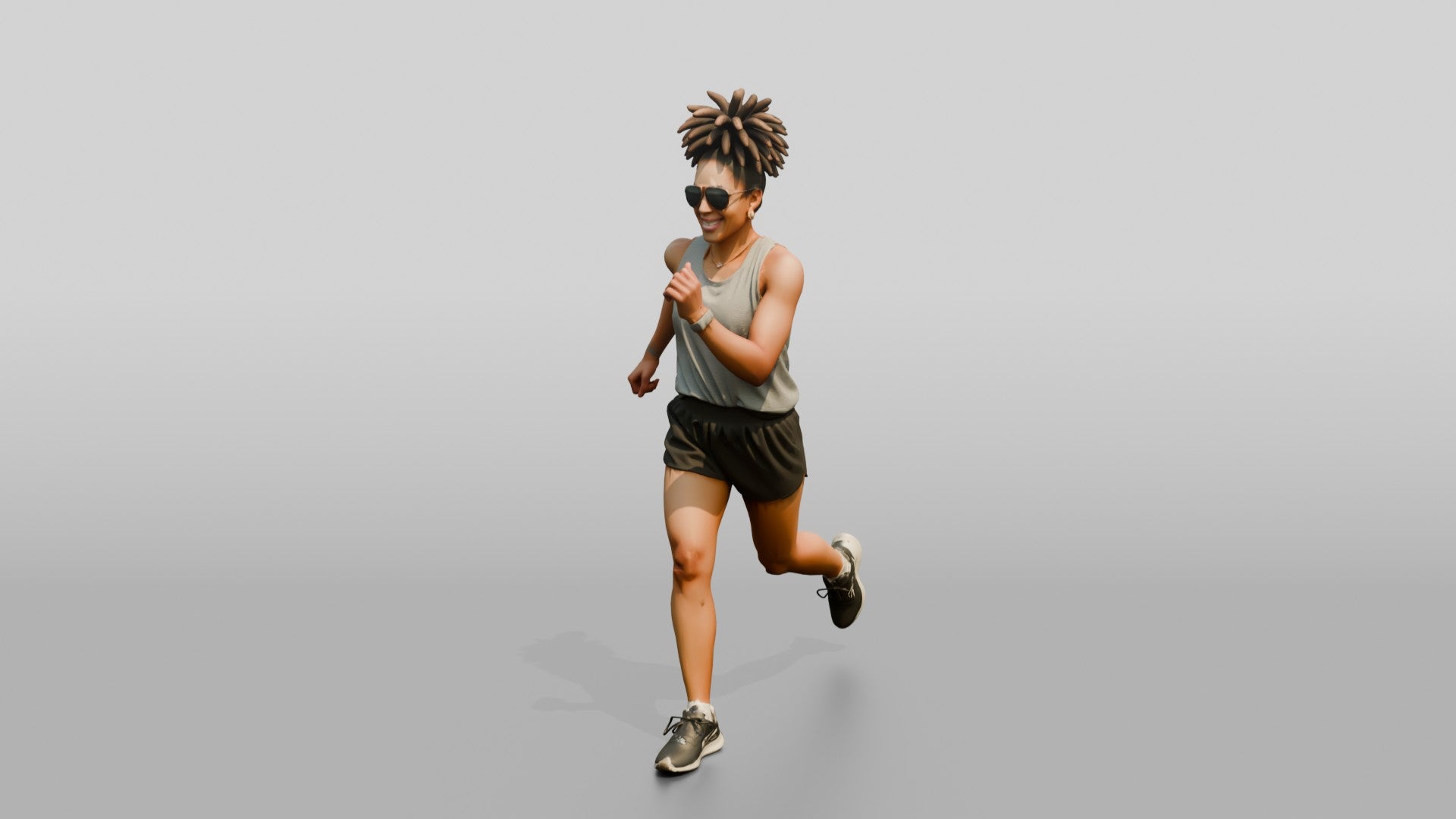 African-American Woman Striding Powerfully on the Beach