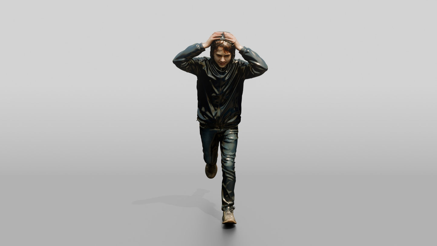 White Teen Boy Running in Windbreaker