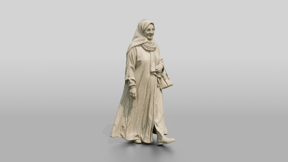 Elegant Elderly Saudi Woman in Abaya and Hijab - wireframe topology preview